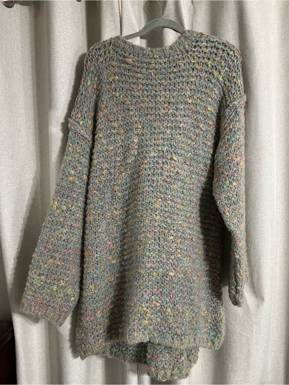 Cozy Speckled Knit Sweater Tunic - Gray with Pastel Flecks